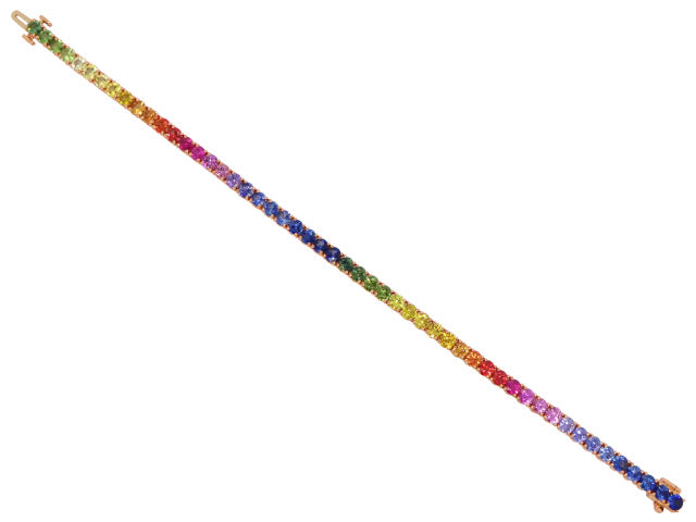 Rainbow Sapphire & Diamond Invisible Set 5 Row Tennis Bracelet 14K White  Gold (66.32ct tw)