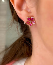 Load image into Gallery viewer, Pink Sapphire Rose Cut and Diamond Flower Earrings 2