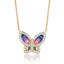 Load image into Gallery viewer, Large Rainbow Sapphire and Diamond Butterfly Pendant 2