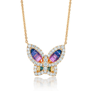 Large Rainbow Sapphire and Diamond Butterfly Pendant 2