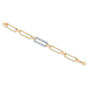 Wide Link Round and Baguette Diamond Bracelet