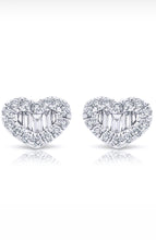 Load image into Gallery viewer, Petite Round and Baguette Diamond Heart Studs