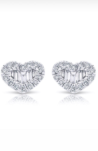 Petite Round and Baguette Diamond Heart Studs