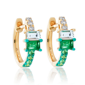 Emerald, Tsavorite and Diamond Hoop Earrings