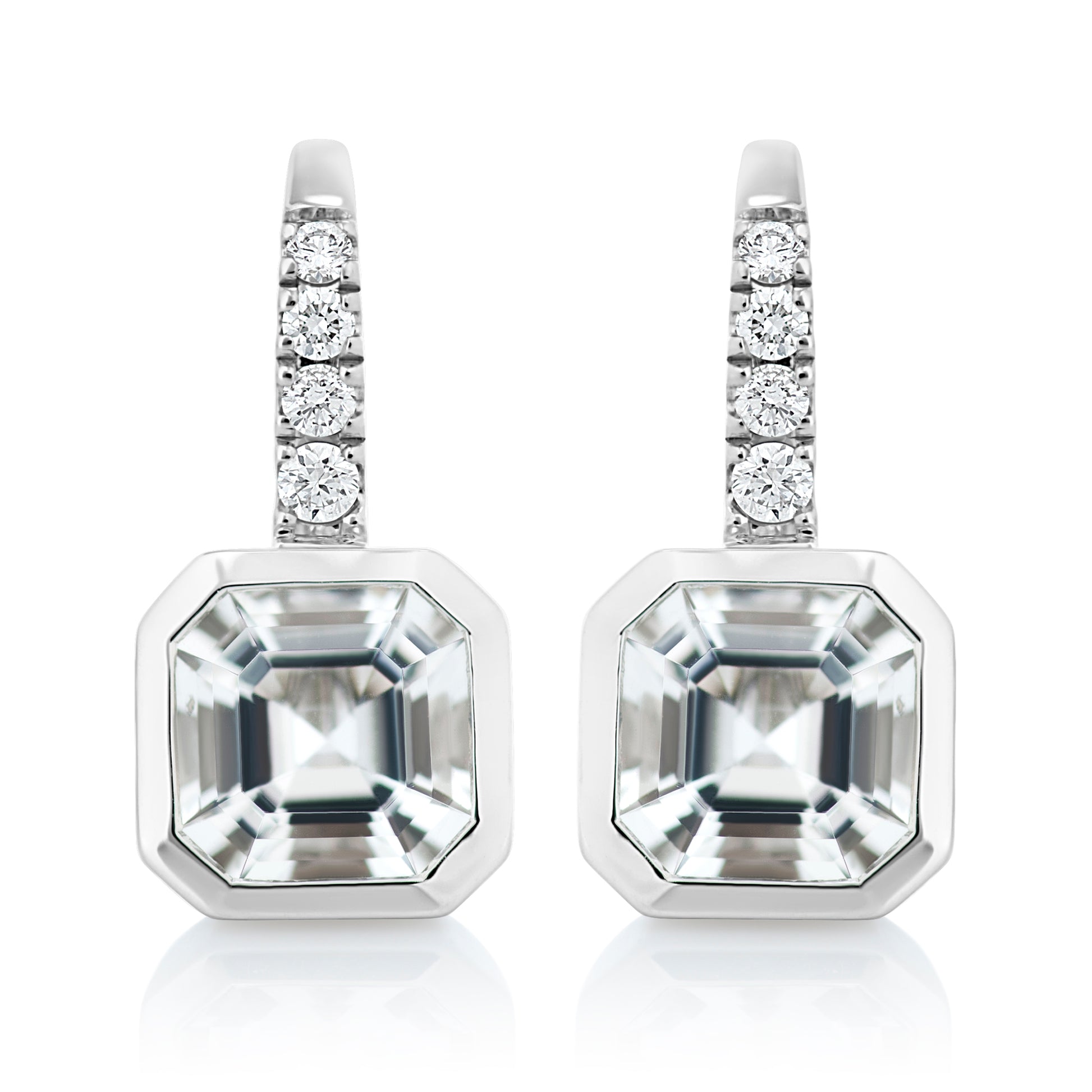 Bezel Set White Topaz and Diamond Earrings