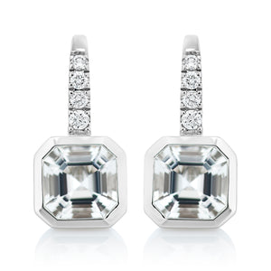 Bezel Set White Topaz and Diamond Earrings
