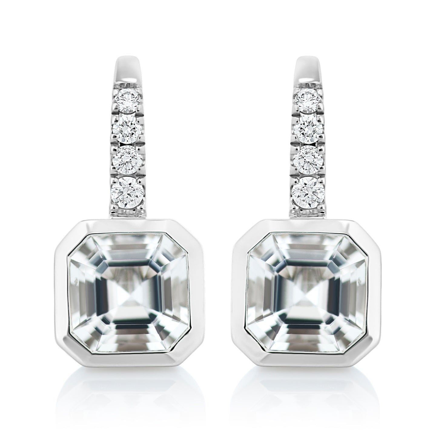 Bezel Set White Topaz and Diamond Earrings