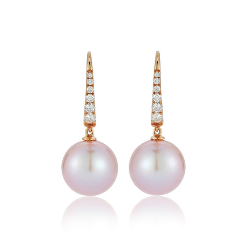 Pretty in Pink Pearl and Diamond Hanging Earrings