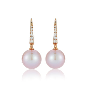 Pretty in Pink Pearl and Diamond Hanging Earrings