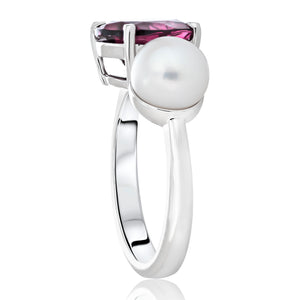 Rhodolite and Pearl Toi Et Moi Ring 5