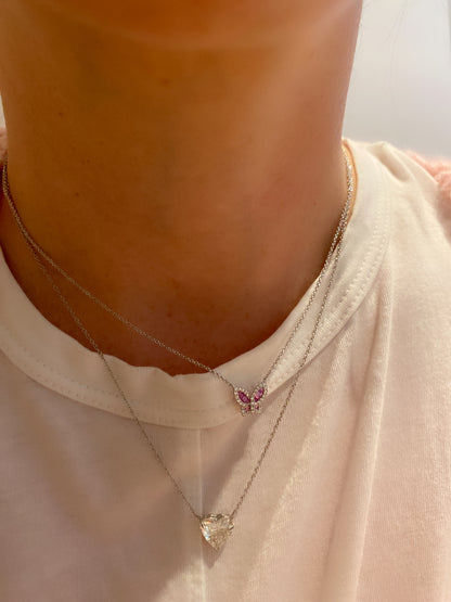 Petite Pink Sapphire and Diamond Butterfly Pendant
