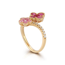 Load image into Gallery viewer, Ruby, Diamond and Pink Sapphire Double Flower Ring - Two