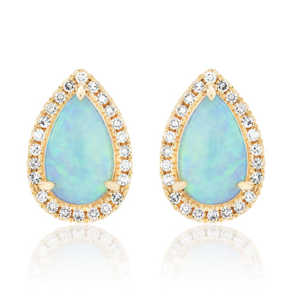 Tear Drop Opal and Diamond Stud Earrings