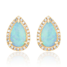 Load image into Gallery viewer, Tear Drop Opal and Diamond Stud Earrings