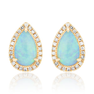 Tear Drop Opal and Diamond Stud Earrings
