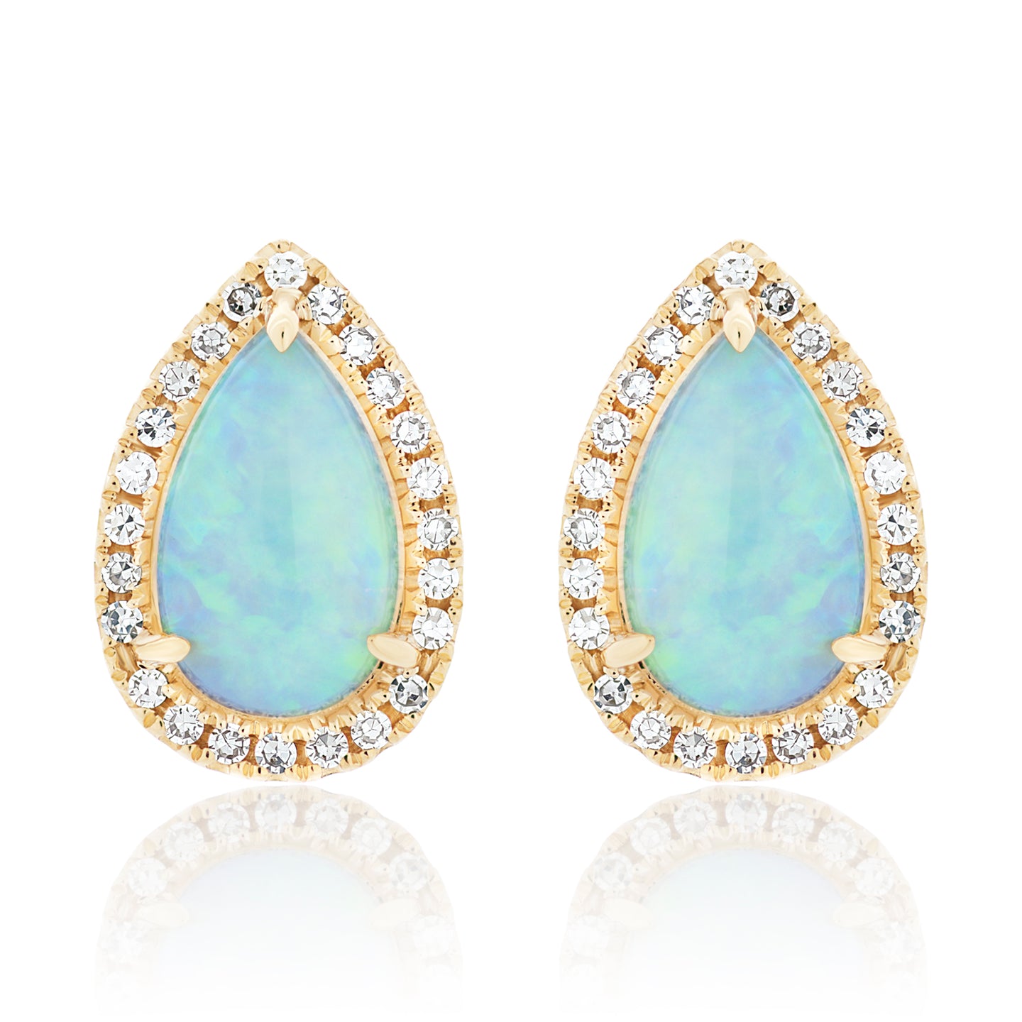 Tear Drop Opal and Diamond Stud Earrings