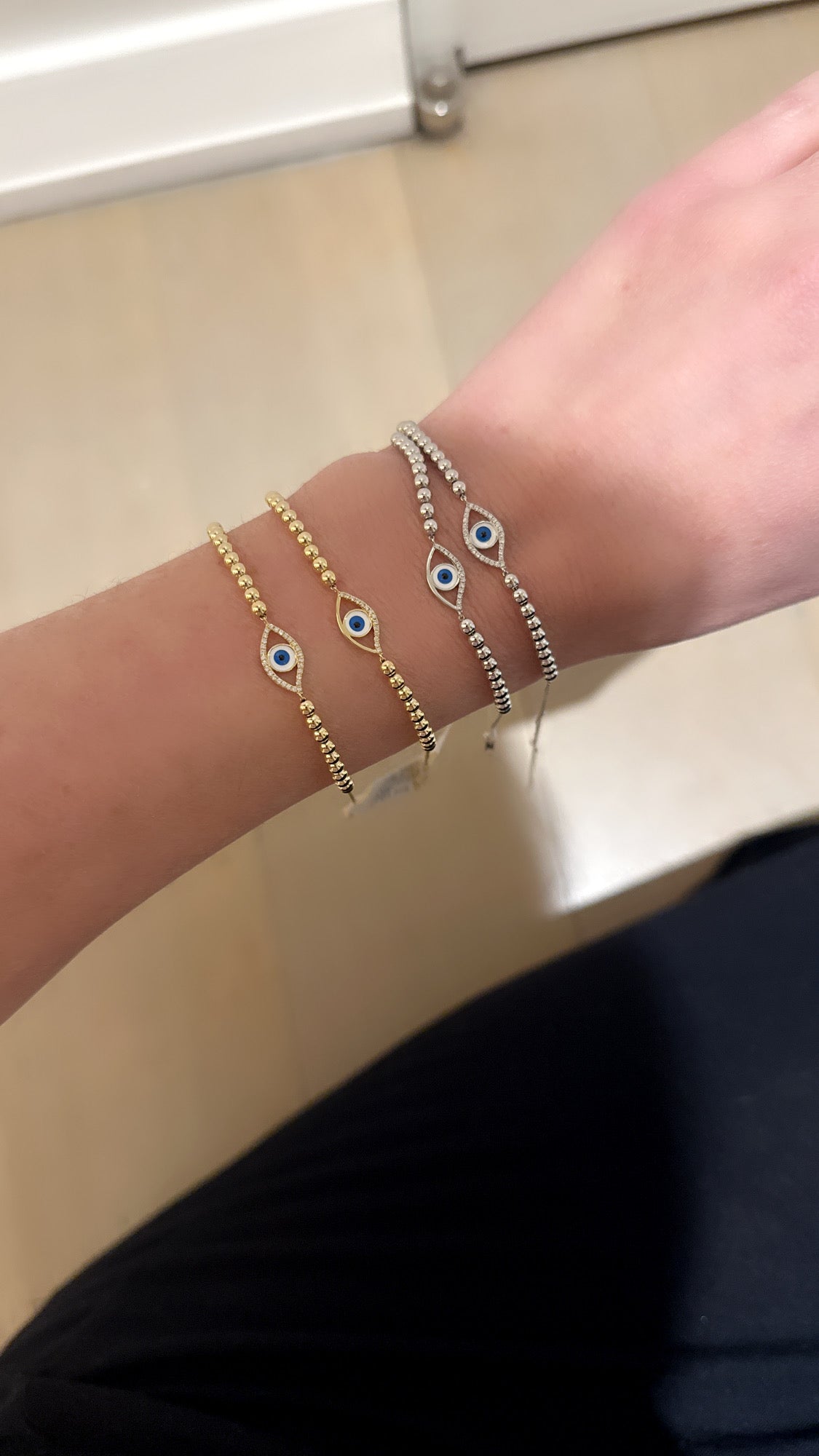 Half Diamond Evil Eye Bracelet - Two