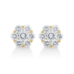 Petite Diamond Flower Stud Earrings - Yellow