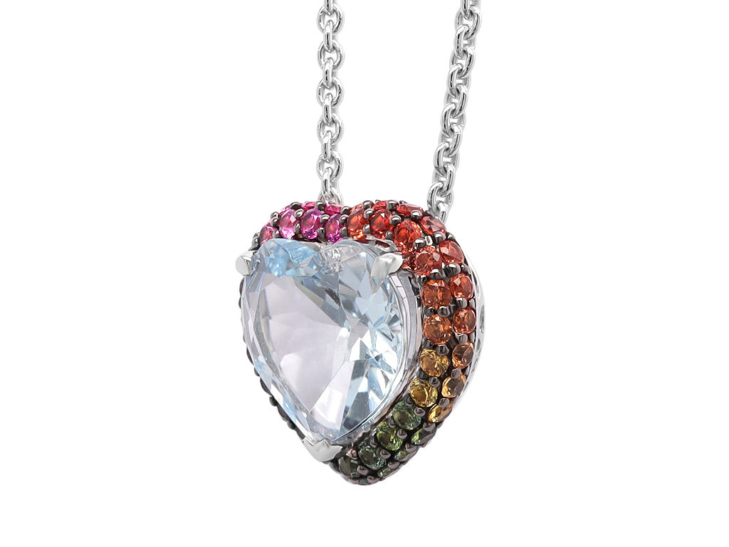 Rainbow Sapphire and Aquamarine Heart Pendant 2