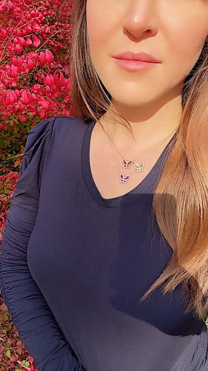 Large Autumn Orange Sapphire and Diamond Butterfly Pendant 3