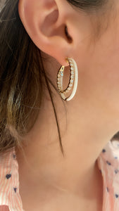 White Agate and Diamond Double Hoop Earrings 5