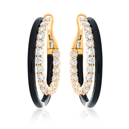 Diamond and Onyx Double Hoop Earrings