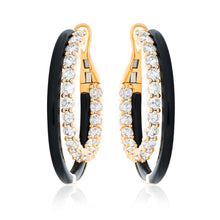 Load image into Gallery viewer, Diamond and Onyx Double Hoop Earrings