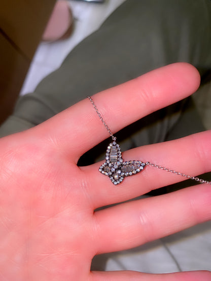 Large Black Rhodium Diamond Butterfly Pendant 2