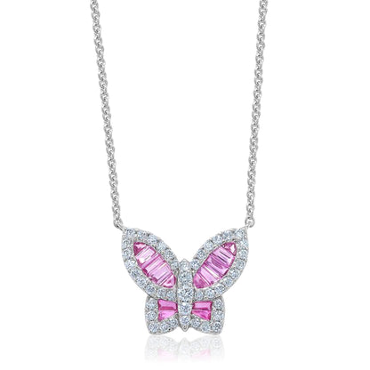 Medium Pink Sapphire and Diamond Butterfly Pendant