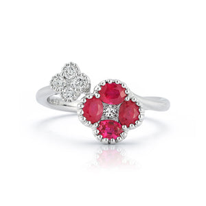 Ruby and Diamond Double Flower Ring