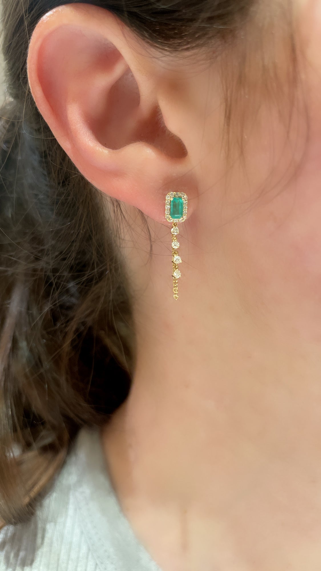 Emerald and Diamond Chain Dangle Earrings – Nicole Rose Fine Jewelry