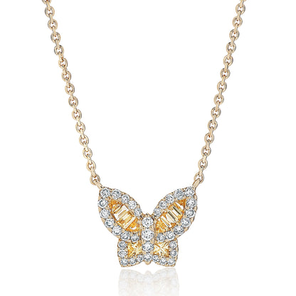 Petite Yellow Sapphire and Diamond Butterfly Pendant