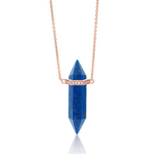Load image into Gallery viewer, Crystal and Diamond Bar Necklace - Lapis - Rose Chain