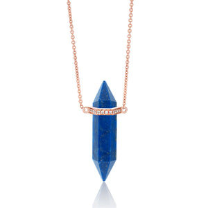Crystal and Diamond Bar Necklace - Lapis - Rose Chain