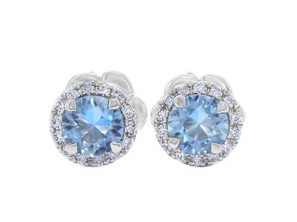 Aquamarine and Diamond Halo Studs in Small