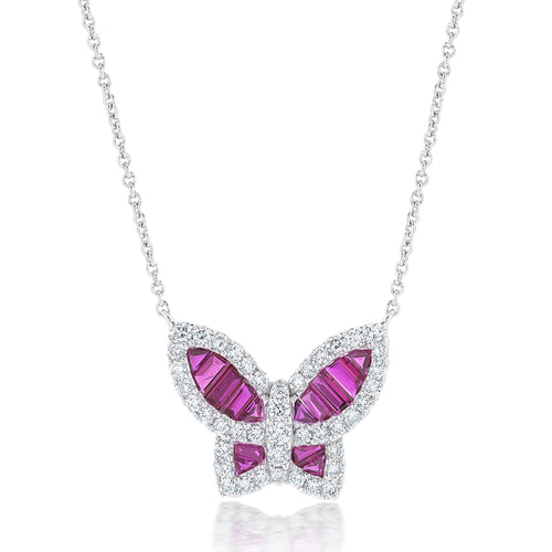 Large Ruby and Diamond Butterfly Pendant