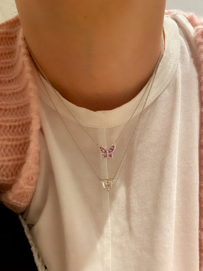 Medium Pink Sapphire and Diamond Butterfly Pendant 3