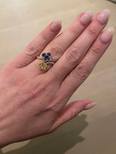 Load image into Gallery viewer, Yellow and Blue Sapphire Diamond Double Flower Ring - Three