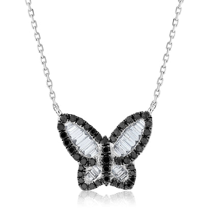 Large Black and White Diamond Butterfly Pendant