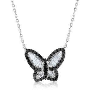 Large Black and White Diamond Butterfly Pendant