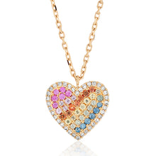 Load image into Gallery viewer, Multi Color Sapphire and Diamond Heart Pendant