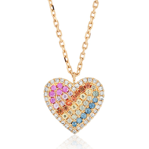 Multi Color Sapphire and Diamond Heart Pendant