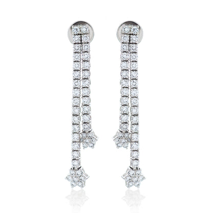 Falling Diamond Flower Dangle Earrings