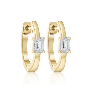 Diamond Emerald Cut Huggie Earrings - Yellow