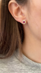 Oval Gemstone and Diamond Stud Earrings