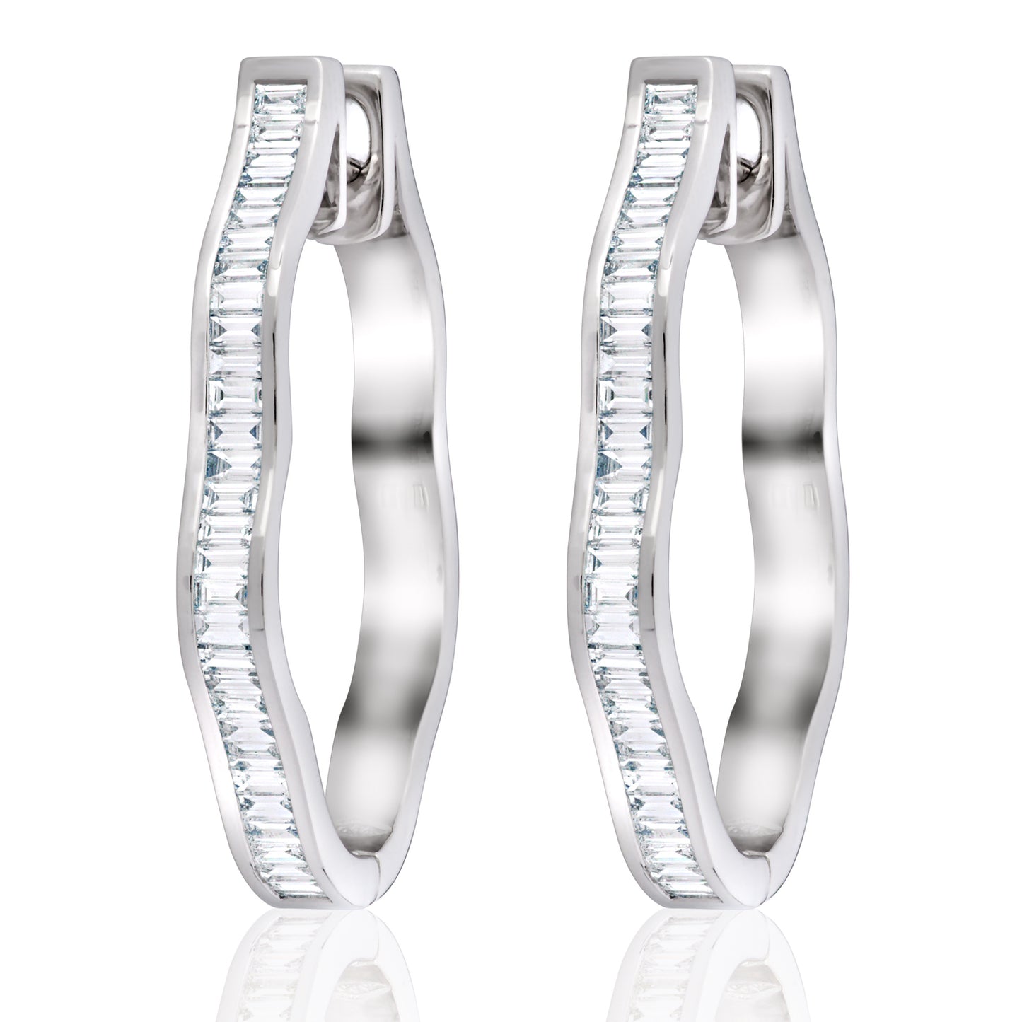 Channel Set Baguette Wave Hoops