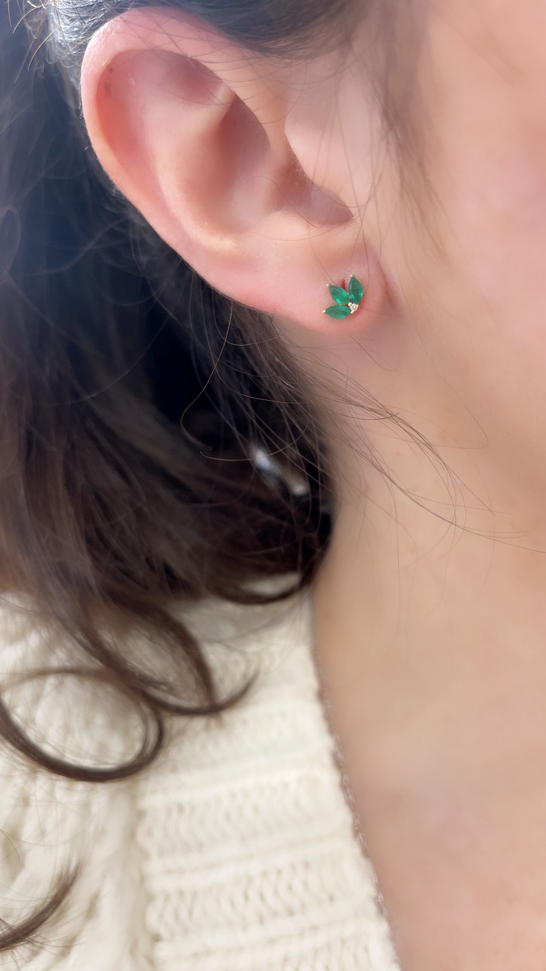 Trio Emerald Leaf Stud Earrings 2