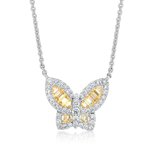 Medium Yellow Sapphire and Diamond Butterfly Pendant