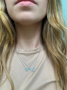 Medium Aquamarine and Diamond Butterfly Pendant 2