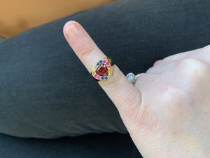 Rubellite Heart and Sapphire Rainbow Pinky Ring